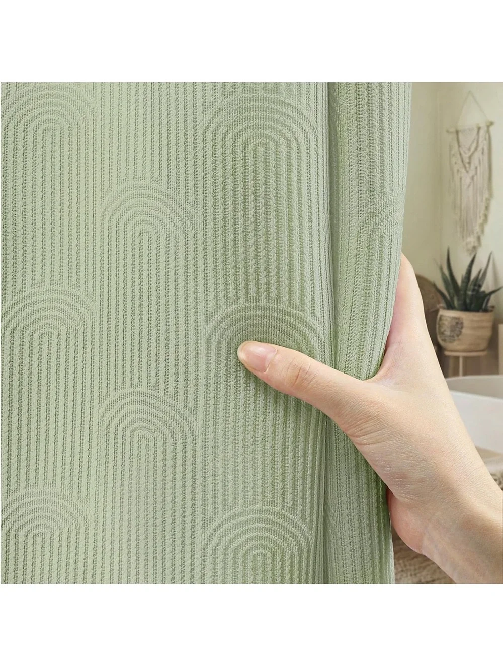 Sage Green Shower Curtain Boho Cotton Texture Minimalist Arch 72x72